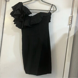 Isabel Marant Mini Dress One Shoulder Ruffle Linen Body-con Sexy Black 0